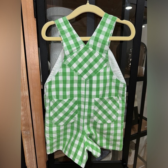 Strasburg jon jon romper overalls baby boy toddler gingham print kelly green - Picture 2 of 5